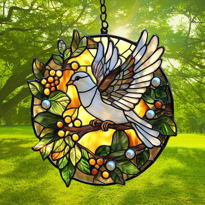 Peaceloving Dove Acrylic Suncatcher Stained Glass Effect Window Car Hanging Christmas Ornament Indoor Outdoor Decor Garden Sun Catcher Panel for Acrylic Suncatcher Lover for Women Mom Grandma