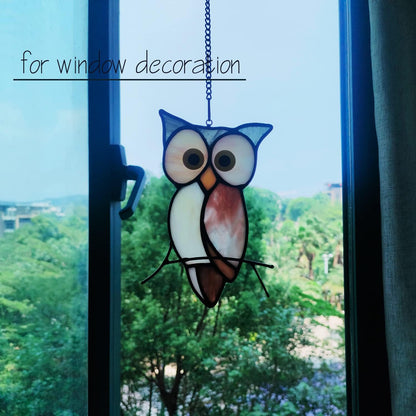 Stained Glass Owl Window Hanging Sun Catcher Halloween Decoration Birthday Gifts for Lover and Friends