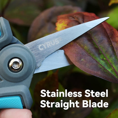 CYRUS 6” Gardening Scissors Hand Pruner Pruning Shear with Straight Stainless Steel Blades Trimming Hand Pruner