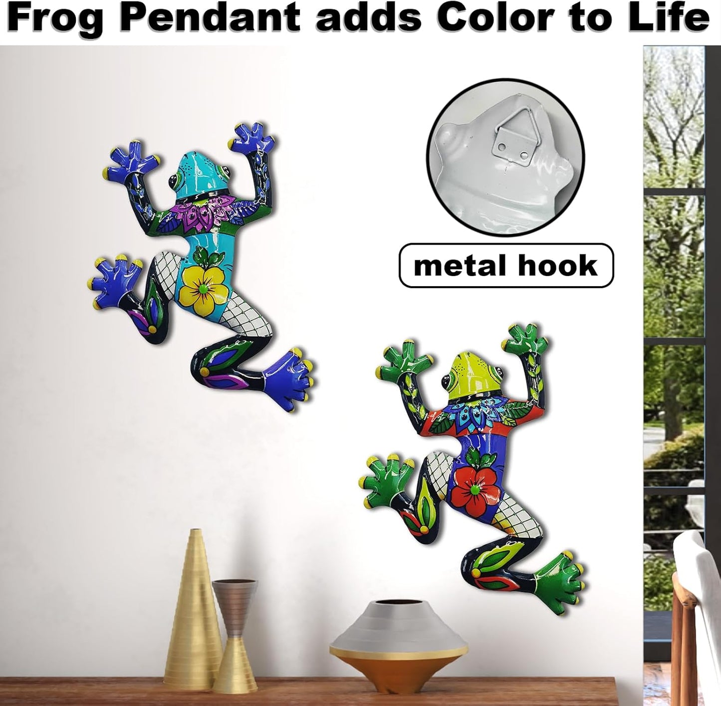 John's Studio 2Pcs Metal Frog Wall Decor Outdoor Garden Hanging Art Sculptures Home Ocean Theme Decorations for Kitchen Bathroom and Pool