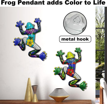 John's Studio 2Pcs Metal Frog Wall Decor Outdoor Garden Hanging Art Sculptures Home Ocean Theme Decorations for Kitchen Bathroom and Pool