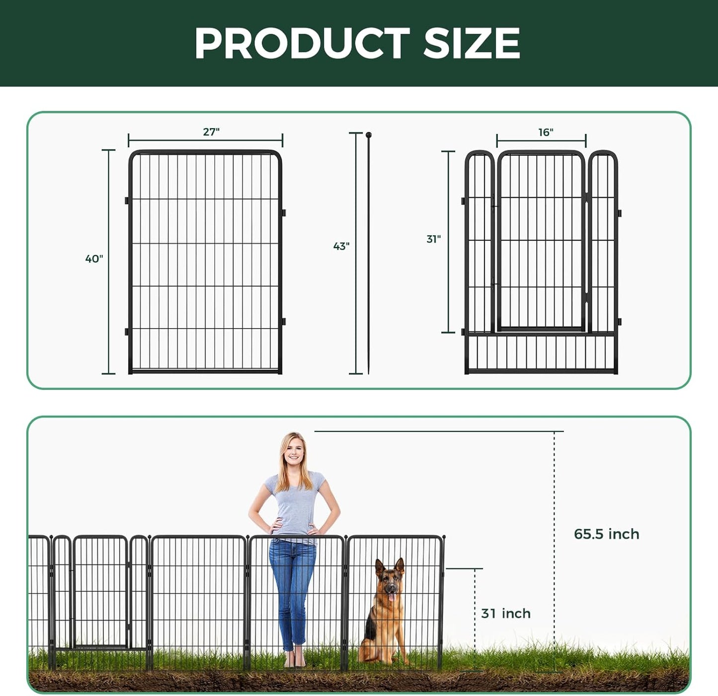 FXW Garden Fence Outdoor for The Yard – 40in(H) x 4.5ft(L) Heavy Duty Metal Animal Barrier for Dog and Rabbit, Decorative Dog Fence, 2 Panels, Black