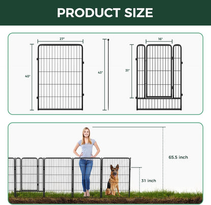 FXW Garden Fence Outdoor for The Yard – 40in(H) x 109.4ft(L) Heavy Duty Metal Animal Barrier for Dog and Rabbit, Decorative Dog Fence, 48 Panels, Black