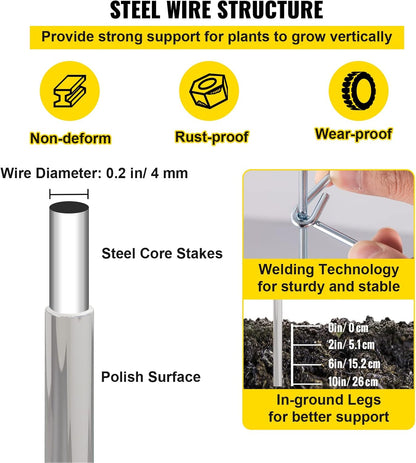VEVOR Tomato Cages, 11.8" x 11.8" x 46.1", 10 Packs Square Plant Support Cages, Silver PVC-Coated Steel Tomato Towers for Climbing Vegetables, Plants, Flowers, Fruits