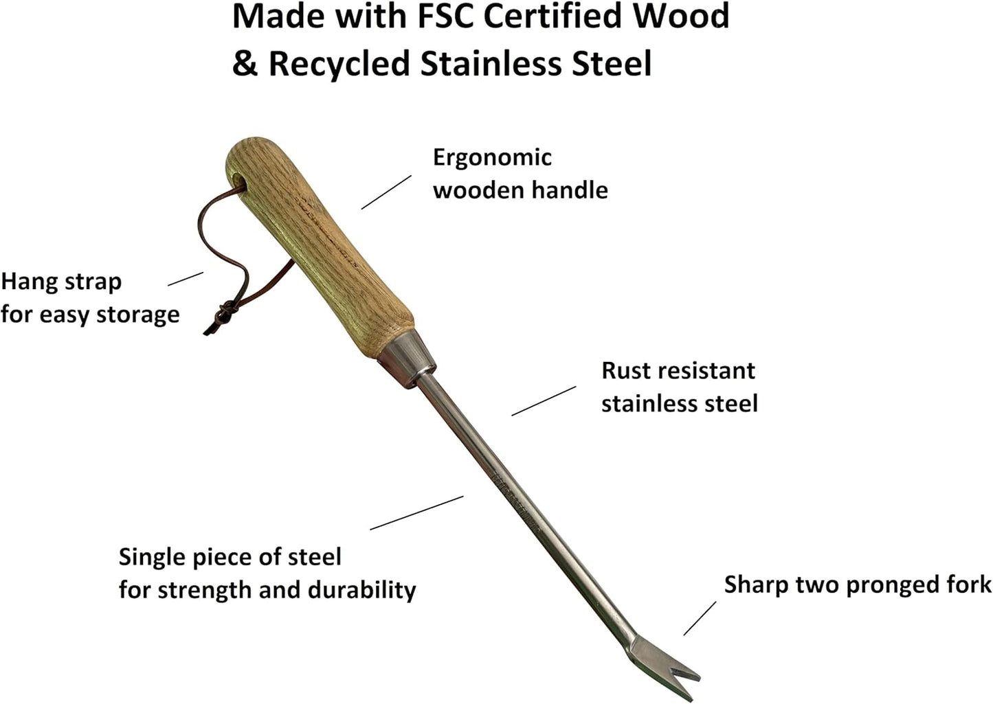 Garden Guru Eco Dandelion Weeder Tool w/Ergonomic Wood Handle - 100% Recycled Stainless Steel - Rust Resistant - FSC Certified Wood - Weed Puller for Planting Weeding Flower & Vegetable Care, 4 Pack