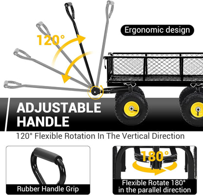900 Lbs Steel Garden Cart. Heavy Duty Metal Garden Wagon with 10" Wheels, Pullable Metal Garden Wagon with 180° Rotating Handle and Removable Sides for Farm, Yard
