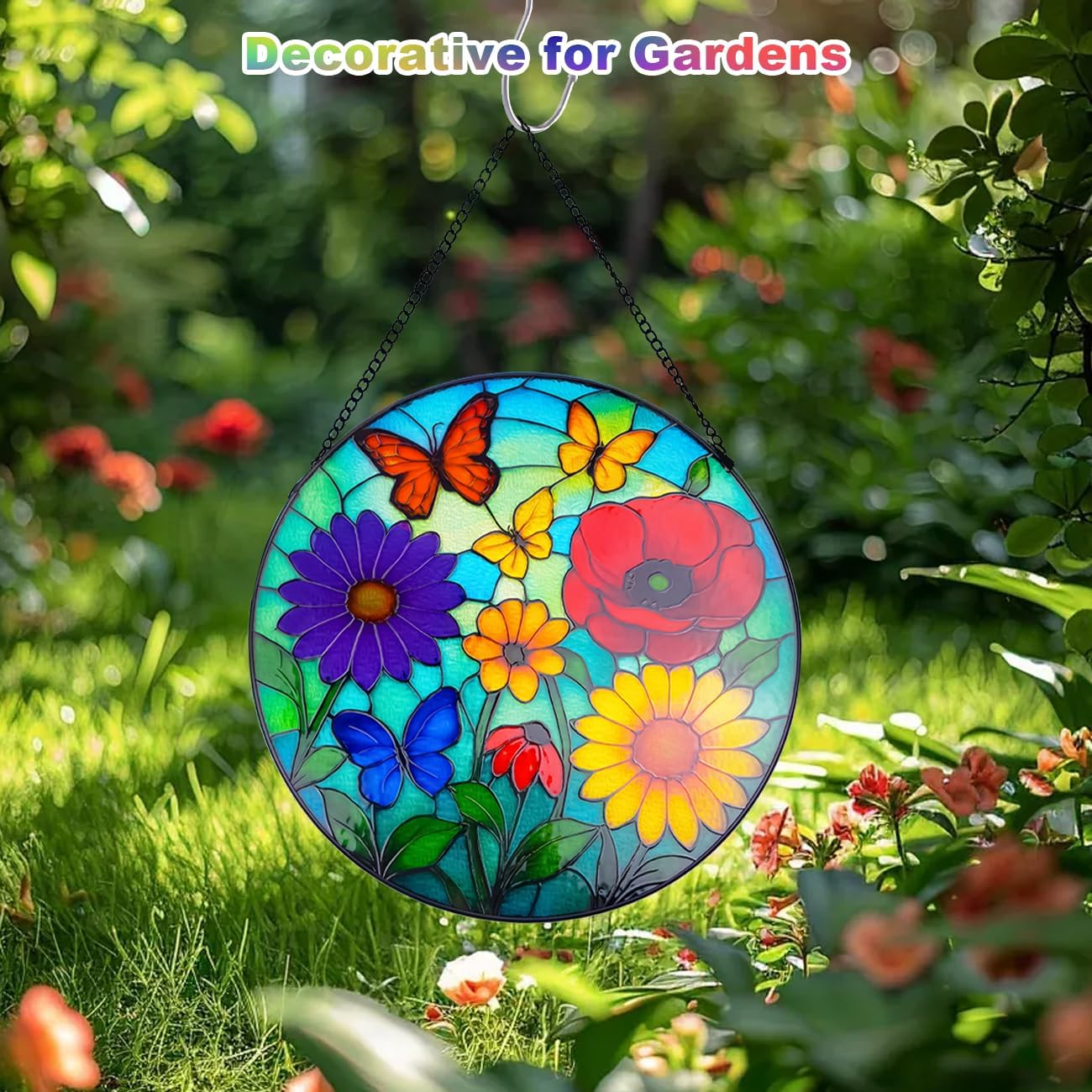 Wildflowers Stained Glass Window Hanging - Wildflowers Suncatcher for Indoor Window, Floral Stained Glass Decor for Garden, Home, Outdoor, Sun Catchers Birthday Gift for Women,Lovers and Mom 12 Inch
