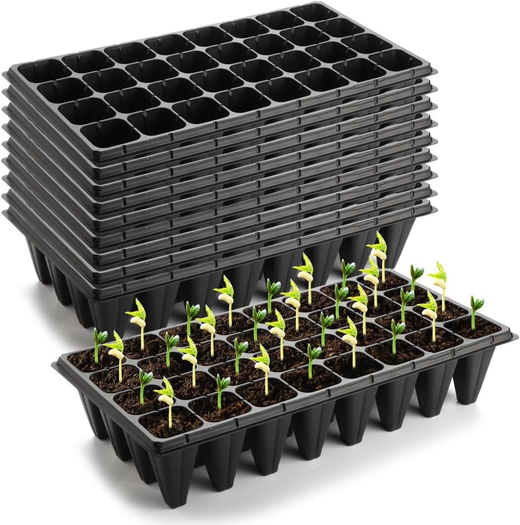 10 Pack 1020 Seedling Starter Trays with 10 Pack 32 Cell Plug Inserts Extra Deep 4.33" - Heavy Duty Plastic Nursery Trays for Seed Germination & Plant Propagation (10 Sets)