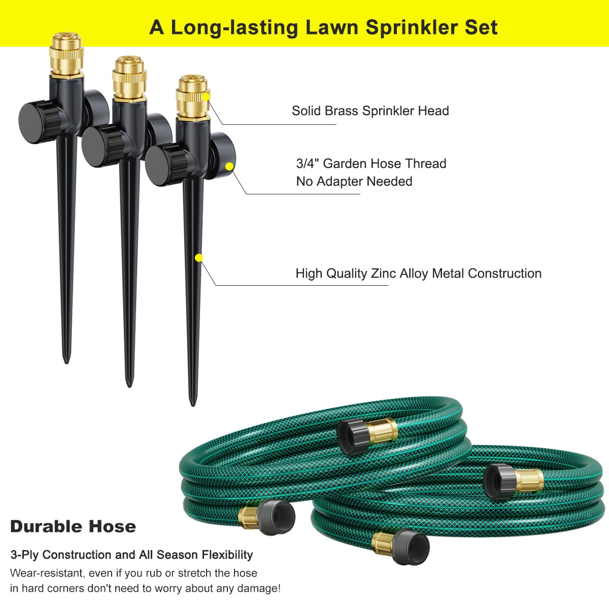FANHAO Above Ground Irrigation Garden Sprinkler System, Metal Adjustable Garden Sprinkler Set, 360