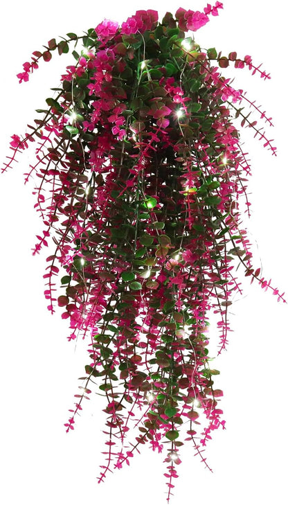Fake Hanging Planta Faux Hanging Plants Indoor Artificial Decor outdoor Faux Plants UV Resistant Fake Hanging Plants for Wall House Room Patio Indoor Outdoor Home Shelf Office Wall Decor(Fuchsia)
