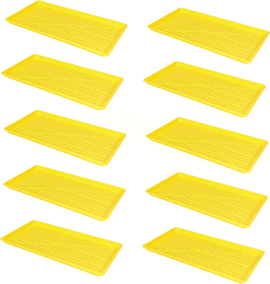 SUNPACK 10" x 20" Heavy Duty Mesh Plastic Seed Starting Tray, Yellow, 1" (Pack of 10) - Ensures Water Drainage and Aeration, Perfect for Greenhouses or Indoor Gardening