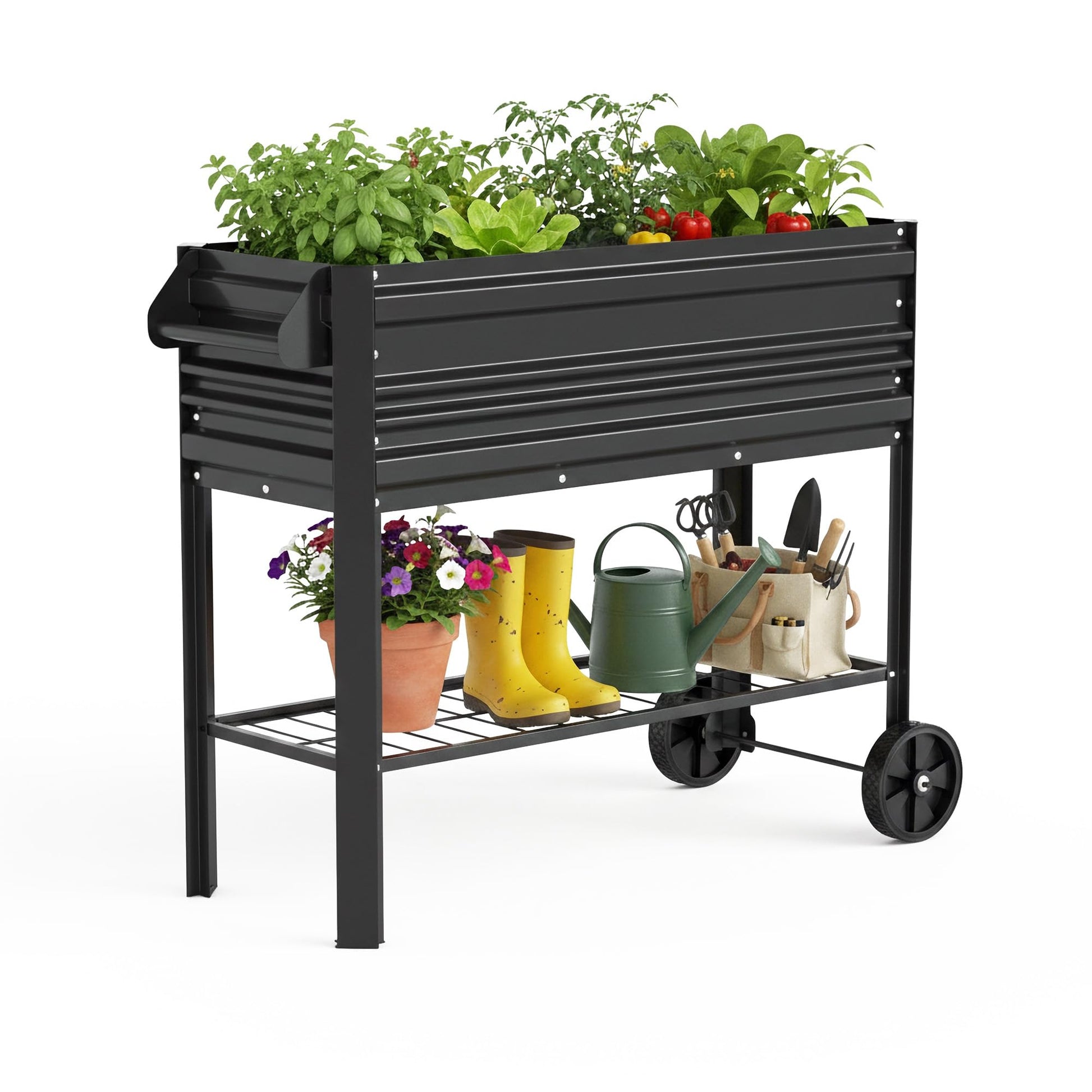 WORKPRO Galvanized Raised Garden Bed with Legs & Wheels, 37x14.6x31.6in, 400LB Capacity Elevated