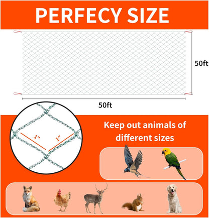 Bird Netting 50'x50' with 1" Square Mesh Bird Net Garden Netting for Chicken Coop, Aviary, Deer Fence, Chicken Netting Fruit Tree Netting