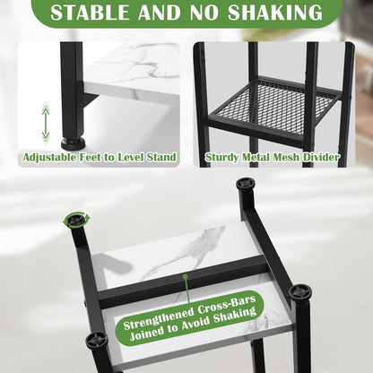 Extra Tall Plant Stand Indoor,40 Inch Plant Stands,3 Tier Metal Plant Stand with Heavy Duty Wood and Metal Mesh Shelf,Marble White and Black