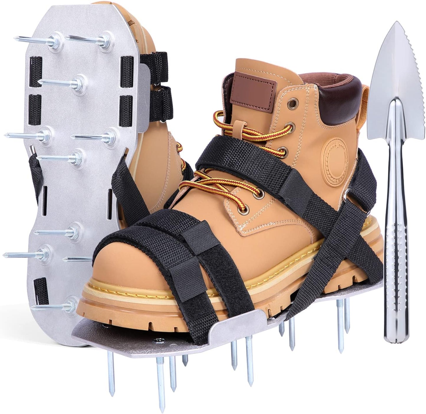 Ohuhu Metal Lawn Aerator Shoes, Upgraded Aluminum Aerating Shoe with 2.2" Durable Spikes, Free-Installation Spiked Sandals with Stainless Steel Shovel for Yard Patio Garden Grass