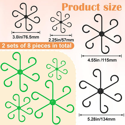 8PCS Plant Stem Support, 4 Sizes Climbing Houseplant Stem Holders, Plastic Reusable Flower Trellis Stem Hook Plant Care Growth Accessories for Flower Plants Indoor Outdoor - Black, Green