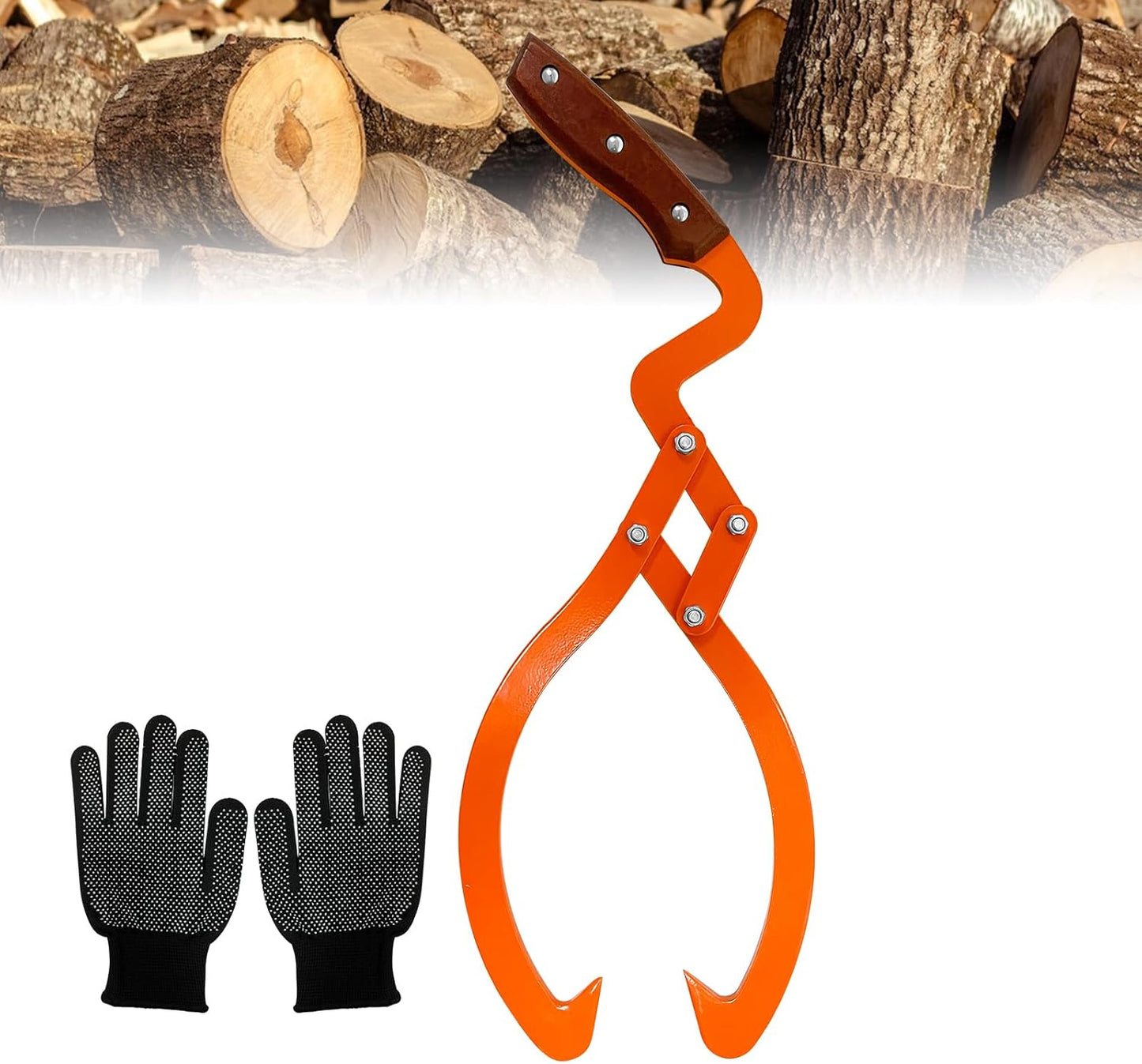 Log Tongs Grabber 12", 440LBS 2 Claw Logging Skidding Tongs Grapple Lifting, with Handle Non-Slip Grip Hook, Dragging Carrying Logging Tool Equipment
