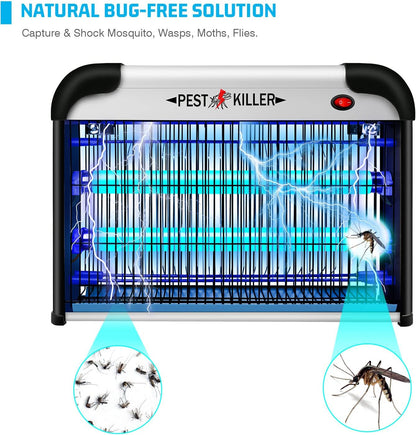 Indoor Electric Bug Zapper, 2800V Powerful Flying Insect Mosquito Killer w/ 20W Blue Light Attract, Plug-in Pest Control Machine for Moth, Fruit Fly, Fungus Gnat, Garage Bug Catcher/Eliminator/Trap