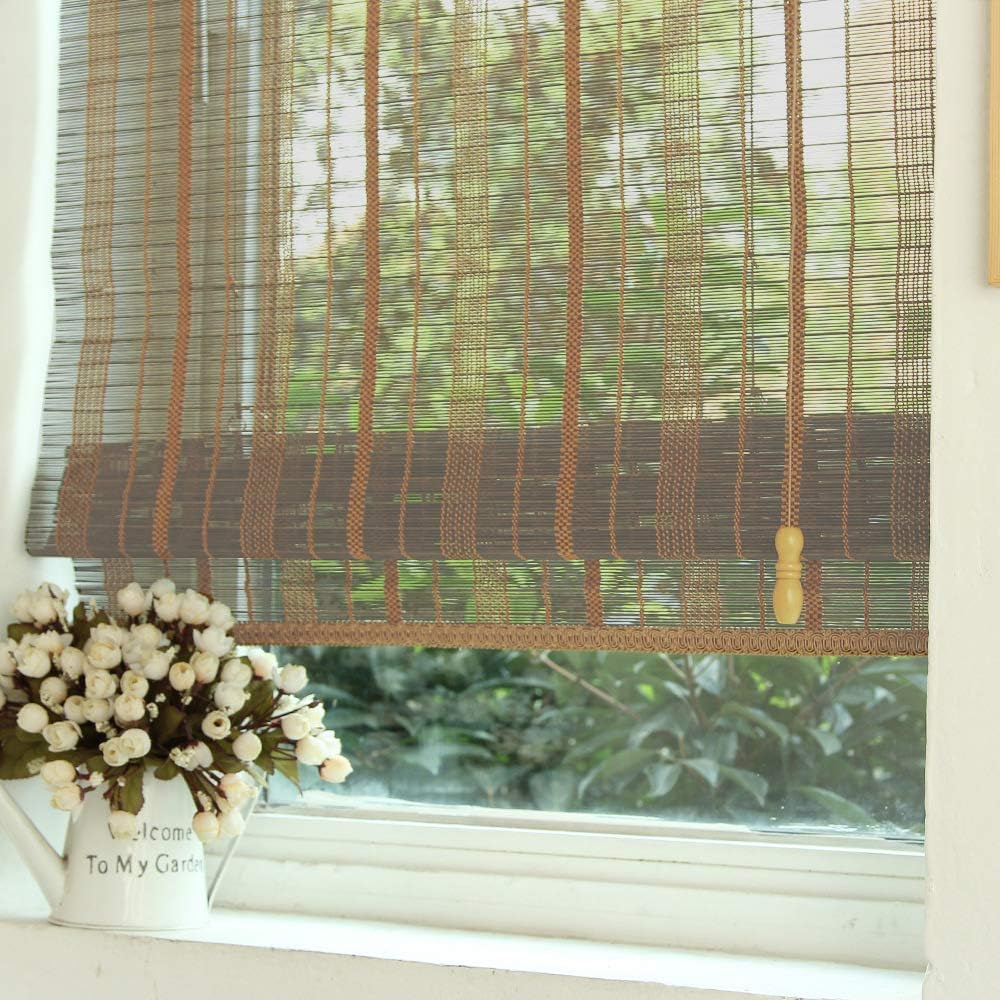 LETAU Wood Window Roman Shades, Bamboo Light Filtering Window Blinds for Indoor Home, Office, Kitchen, Pattern 7
