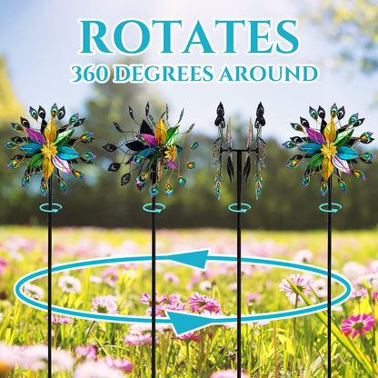 DREAMYSOUL Outdoor Kinetic Wind Spinner 360 Degree Rotate, Double-Sided Large Metal Wind Spinners for Yard and Garden, 16" Dia * 66" H Tall Wind Sculpture & Spinners