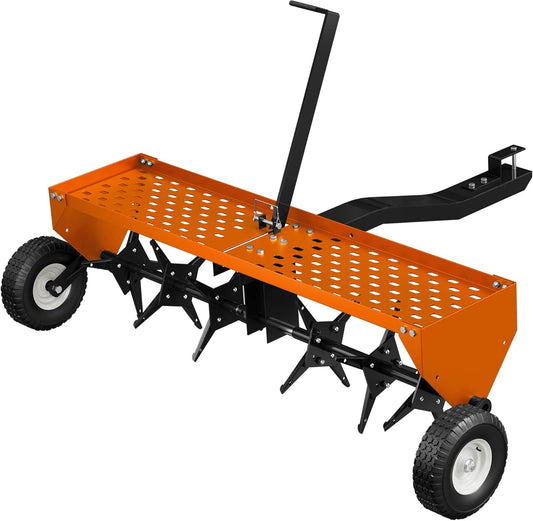 40" Lawn Aerator Tow Behind, Pull Behind Aerator with Universal Hitch, 24 Galvanized Steel Tines