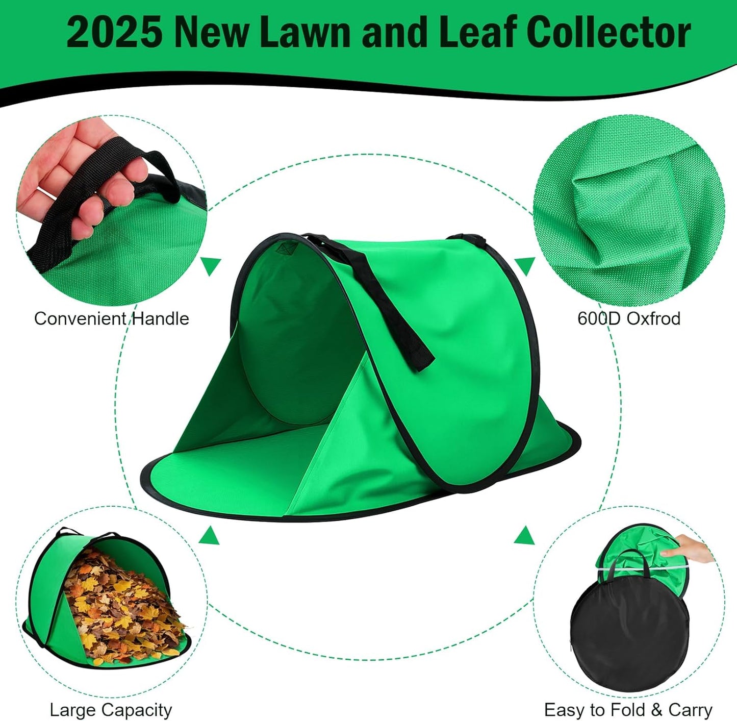 2025 New 60 Gallon Pop-Up Foldable Leaf Collector,Portable LeafBag,600D Oxford Cloth Leaves Pick Up Tool,Thicken Collapsible Leaves Picker Bag,Dustpan-Type Lawn Collector,Reusable Yard Garden Bag