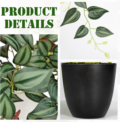 DILATATA Fake Plants Artificial Potted Plants 20 Inch Faux Peperomia Ivy Vine Plant Hanging Plant for Home Office Desk Shelf Indoor Outdoor Decor