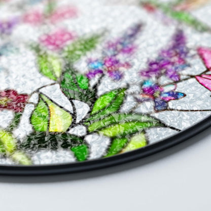 7.8" Green Hummingbird Stained Glass Suncatchers, Bird and Flowers Art Glass for Sun Catcher Indoor Window Gift for Animal Nature Floral Bird Lovers Women Mom Friend Painted Panel Décor BIRD-18B-SG8
