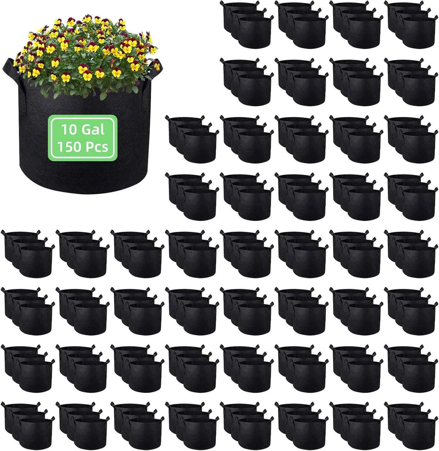 150 Pack 10 Gallon Grow Bags Garden Plant Grow Bag Aeration Fabric Pots with Handles Nonwoven Cloth Pots Planting Bags Garden Bags to Grow Vegetables Flowers Potatoes (10 Gal)