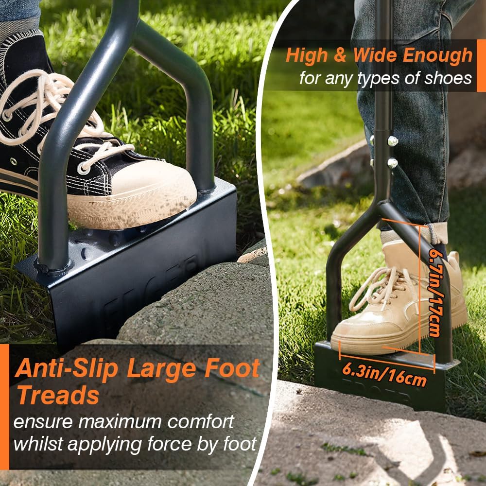 Colwelt Manual Edger Lawn Tool 40-inch, Half Moon Edger Chopper Lawn Tool with V-Shape Serrated Blade, Solid Steel Lawn Edger Tool with Soft T-Grip, Garden Edger for Sidewalk, Grass, Yard, Landscape