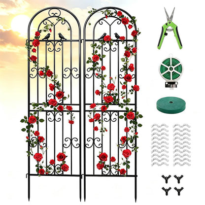 2 Pack 86.7" H x 19.7" W Metal Garden Trellis for Climbing Plants Outdoor, Black Lattice Panel