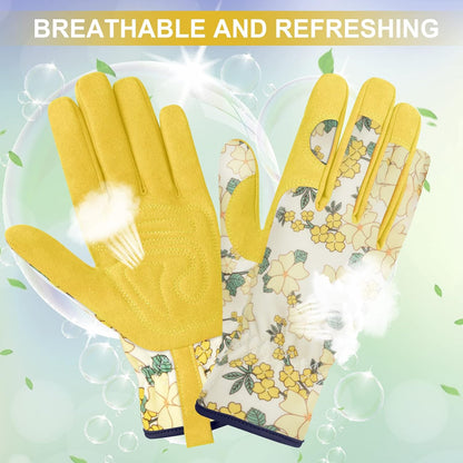 Womens Gardening Weeding Working Gloves, Leather Garden Glove for Women Thorn Proof No Stab for Digging, Planting,Pruning