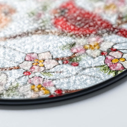7.8" Cardinal Bird Stained Glass Suncatchers Art Glass Birds and Flowers for Sun Catcher Indoor Window Gifts for Women Mom Grandma Nature Floral Lovers Friend Handcrafted Hanging Décor