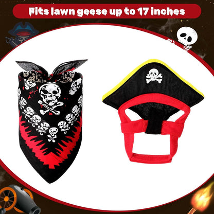 Halloween Pirate Lawn Porch Goose Outfit 23"/ 17'' Pirate Style with Bandana and Hat Costume Cement Goose Statue Clothes for Outdoor Patio Yard Art Decoration Cosplay