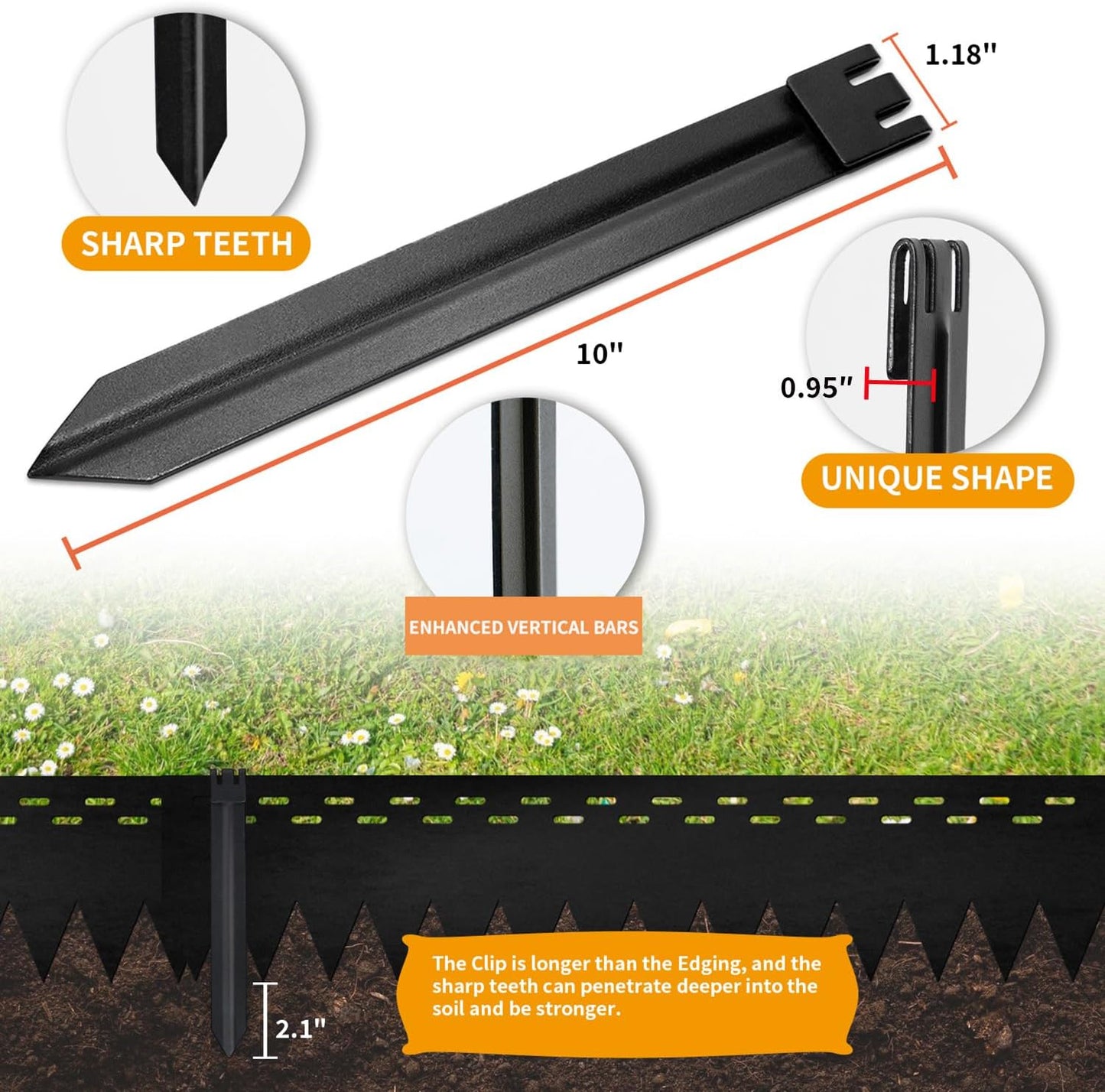 6Pcs Black Metal Landscape Edging Stakes, 10In Garden Stakes Landscape Anchoring Spikes for Terrace Board/Landscape Edging Coil/Grass Barrier/Bender Board