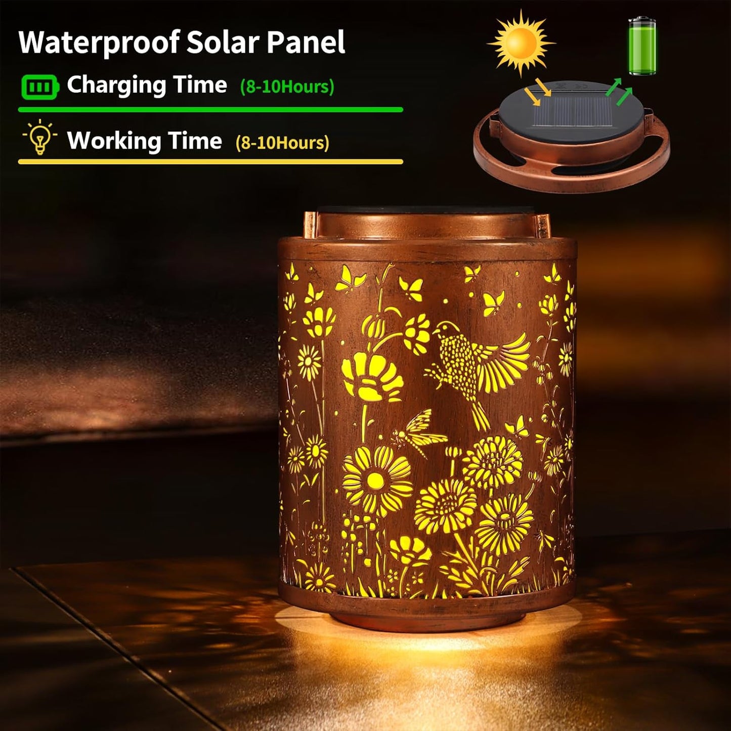 Solar Lanterns Garden Decor Birthday Gifts for Women Mon Grandma Metal Hanging Solar Lights Waterproof Outdoor Decoration for Outside LED Lanterns for Yard Patio Lawn (Birds)