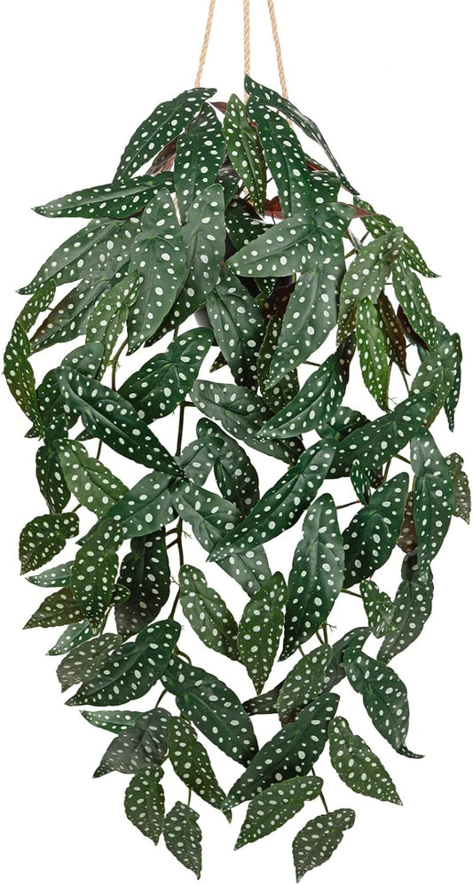Large Fake Hanging Plants in Pot with Hook, 37" Artificial Hanging Begonia Vines Plants, Fake Potted Tropical Plants for Room Wall Living Room Bathroom Kitchen, Big Faux Ivy Houseplants for Shelf