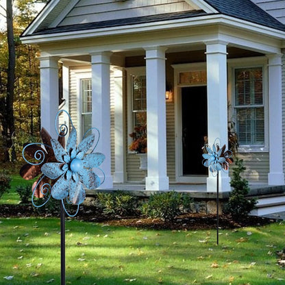 Wind Spinners Outdoor, Metal Flower Garden Pinwheels, Garden Wind Sculptures & Spinners for Yard Lawn Patio Decor - Blue