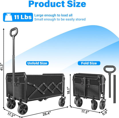 Wagons Carts Foldable - Collapsible Wagon Cart with Wheels Foldable - Utility Folding Wagon Cart for Sports Camping Grocery, Black