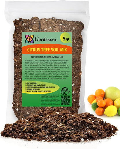 GARDENERA Citrus Tree Potting Soil Mix, Special Blend for Indoor Oranges, Lemons, Limes and More - (5 Quart Bag)