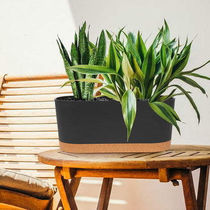 QCQHDU 16" L x 7.6" W x 7" H Window Planter Box, 2 Pack Self Watering Pots for Indoor Plants with Drainage Holes & Saucer, Outdoor Flower Pots Home Garden Modern Decor