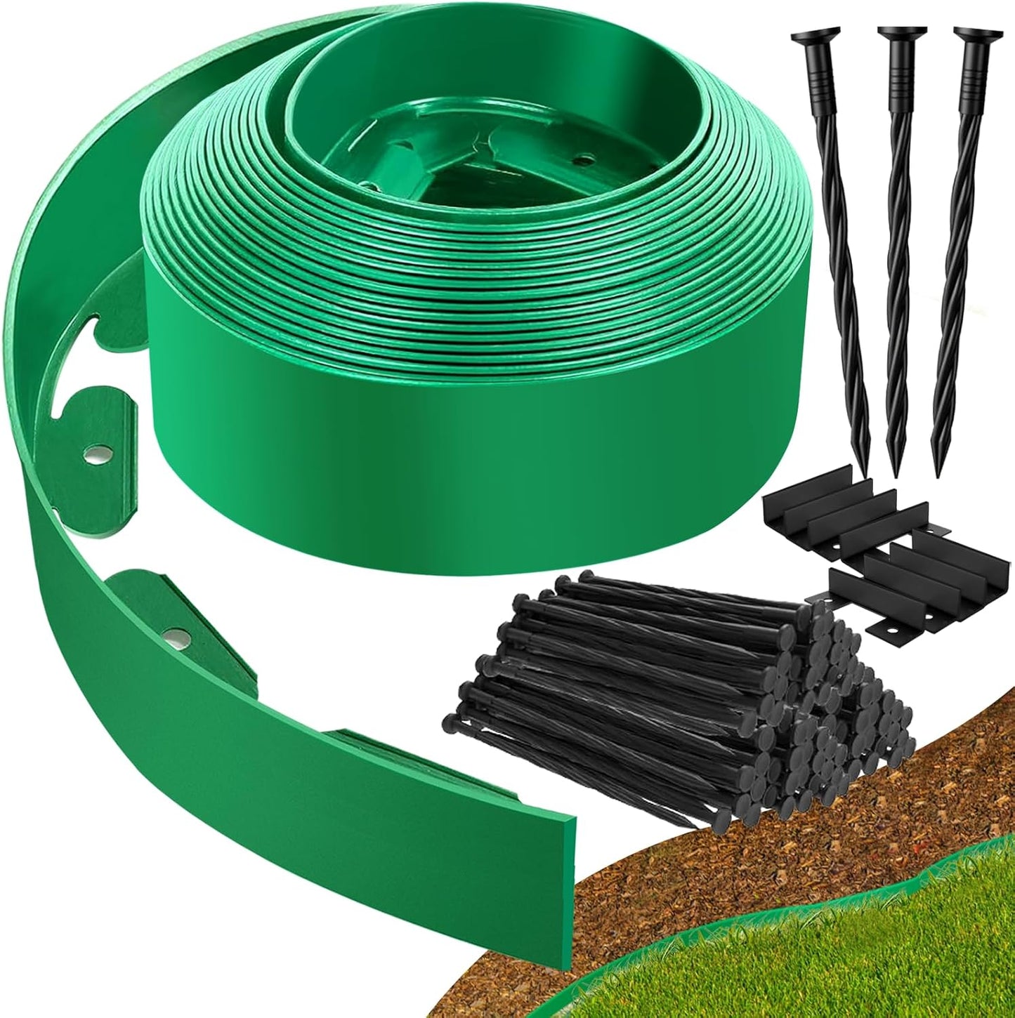 Landscape Edging Border - 4” x 120’ Tall Edging for Landscaping with 60 Stakes, 0.15" Thick No Dig Lawn Edging for Garden Border, Flexible Flower Bed Edging Borders for Yard, Terrace Board