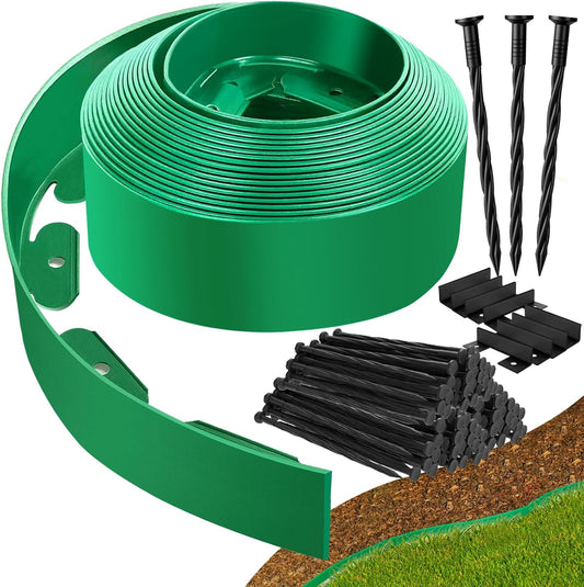 Landscape Edging Border - 4” x 120’ Tall Edging for Landscaping with 60 Stakes, 0.15" Thick No Dig Lawn Edging for Garden Border, Flexible Flower Bed Edging Borders for Yard, Terrace Board