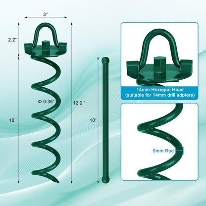 FEED GARDEN 12.2 Inch Spiral Ground Anchors Heavy Duty Screw in Spiral Stakes 4 Pack Folding Ring Ground Stakes for Securing Dogs,Tents, Trampolines, Canopies, Swing Sets,Green