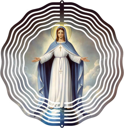Virgin Mary Wind Spinner, Metal Wind Spinners Outdoor Indoor, Sky Virgin Mary Hanging Garden Decor for Outside, Stainless Wind Spinners for Yard and Garden 10 inch 3D (25.76X25 CM)