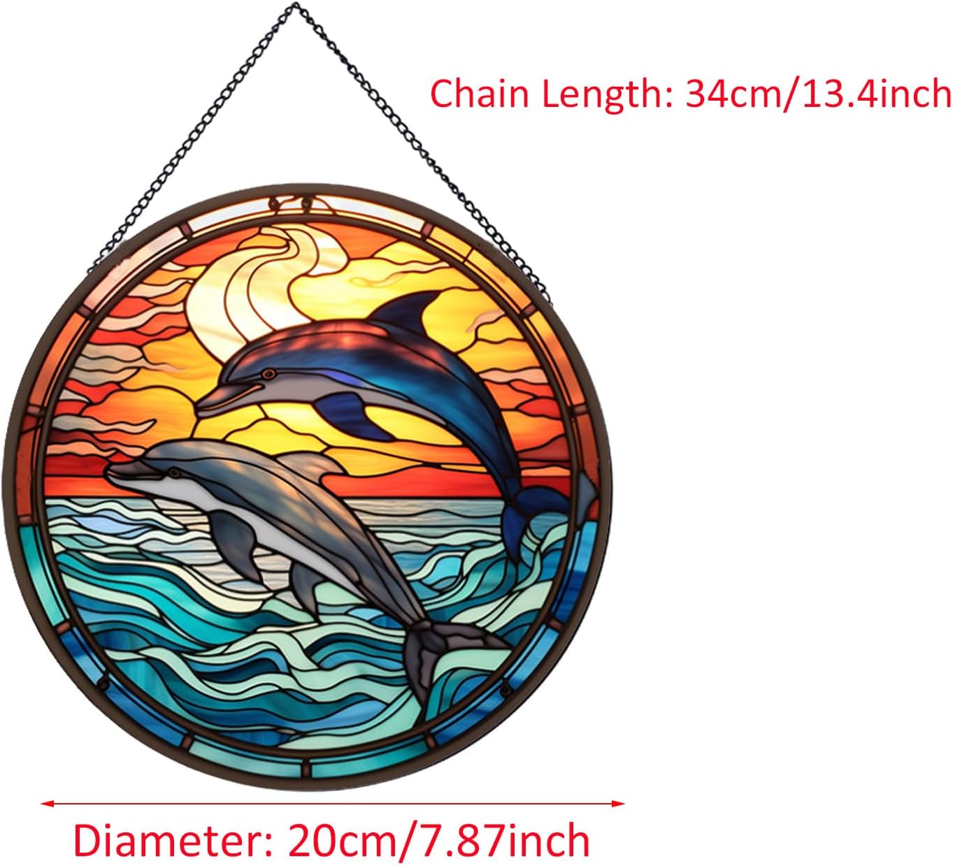 Jumping Dolphin Pattern Suncatcher Stained Glass,Hanging Stained Glass for Windows,20cm/7.87inch Sun Catcher Garden Hangings Ornaments Halloween Fall Christmas Decor for Home