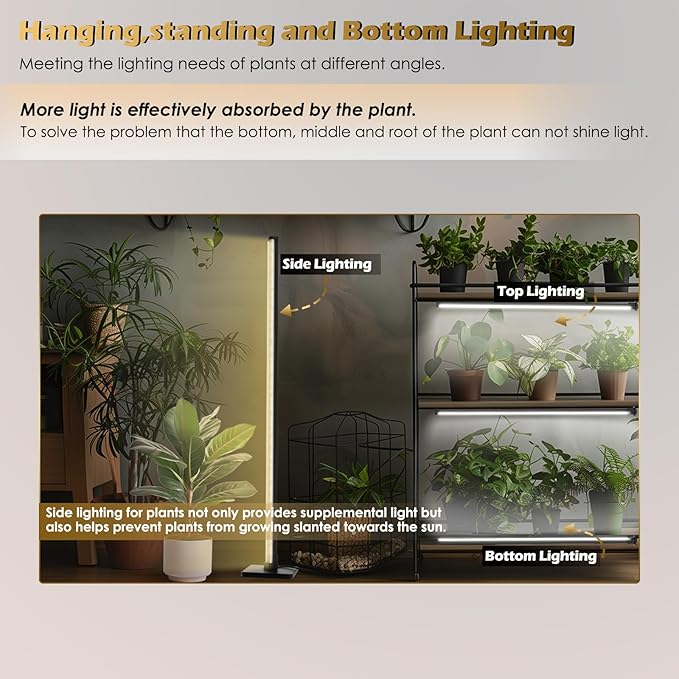 Grow Light with Auto-Timer, Hanging and Standing Grow Lights for Indoor Plants,3 Light Modes, Detachable Full Spectrum Plant Lights for Wide Area Coverage in Indoor Plants (15 in)