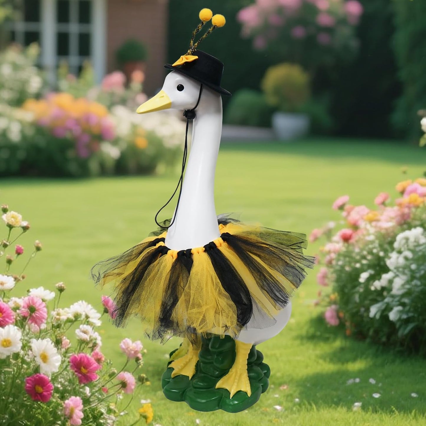 Porch Goose Outfits Garden Statue-Large Goose Statue with Bee Halloween Set Indoor/Outdoor Resin Sculpture, Goose Outfits+20" High Goose Figurine with Costume for Yard Decorations, Gifts for Mom