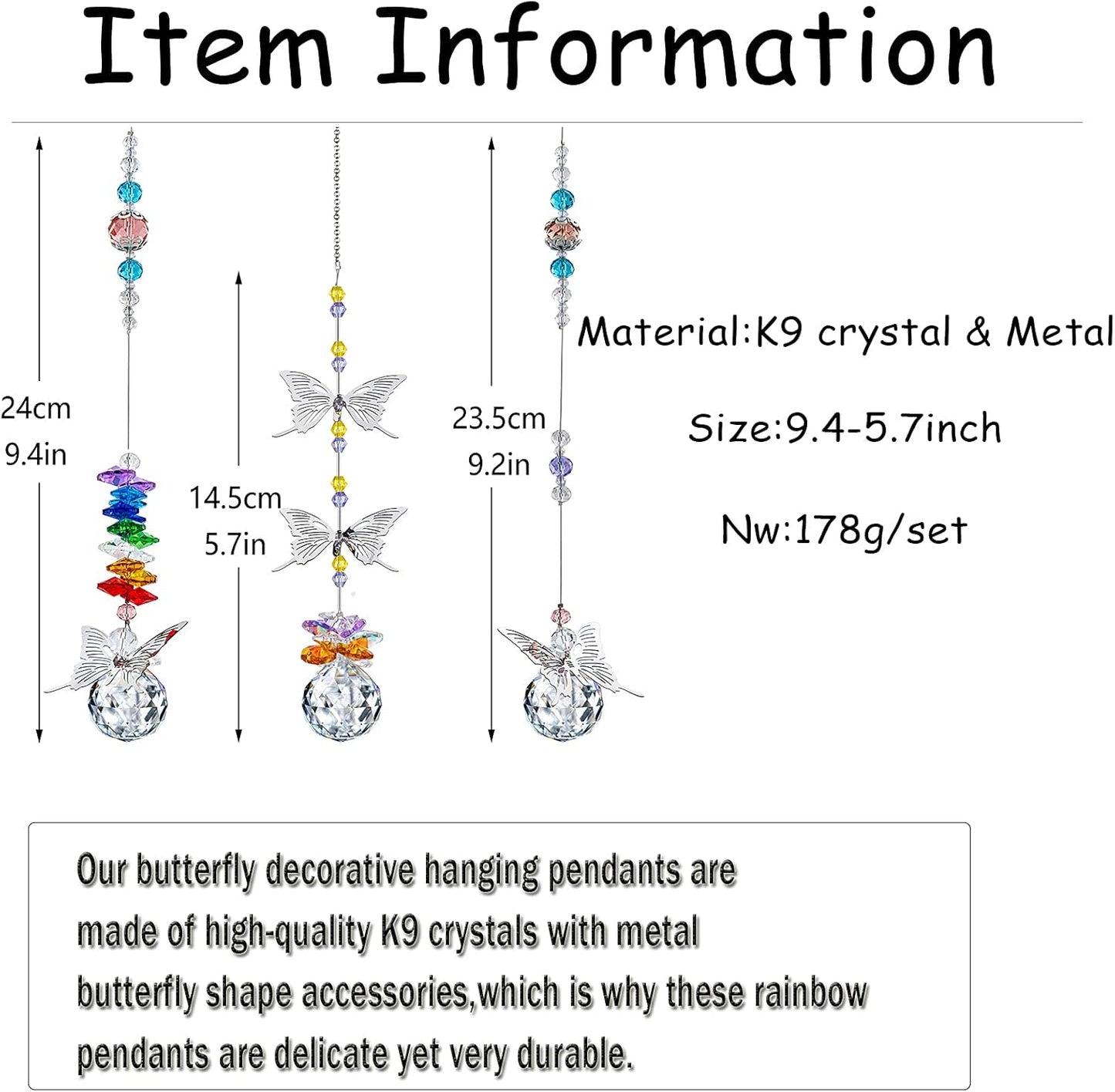 H&D HYALINE & DORA Crystal Suncatcher Window Hanging Ornament Crystals Ball Prism Rainbow Maker Butterfly Decor Pendant Set for Home Garden