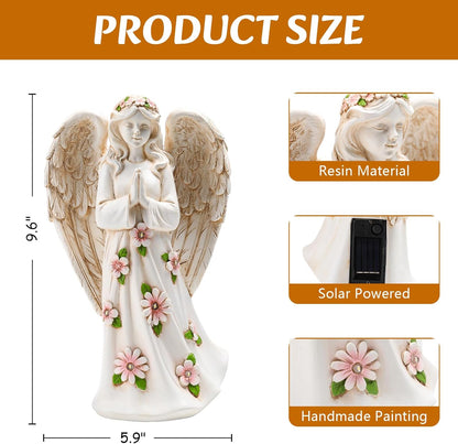 Angel Statue for Garden - 9.65 inches Guardian Solar Garden Statue, Gardening Gifts for Mom Grandma Lawn Ornaments Figurines for Outdoor Decor